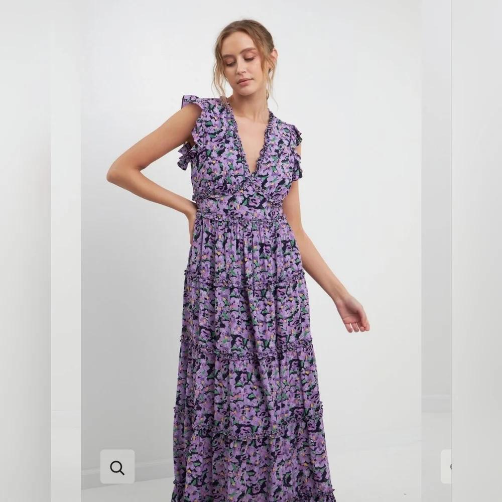 Free the Roses Purple and White Ruffled Maxi Dress - Picture 4 of 5